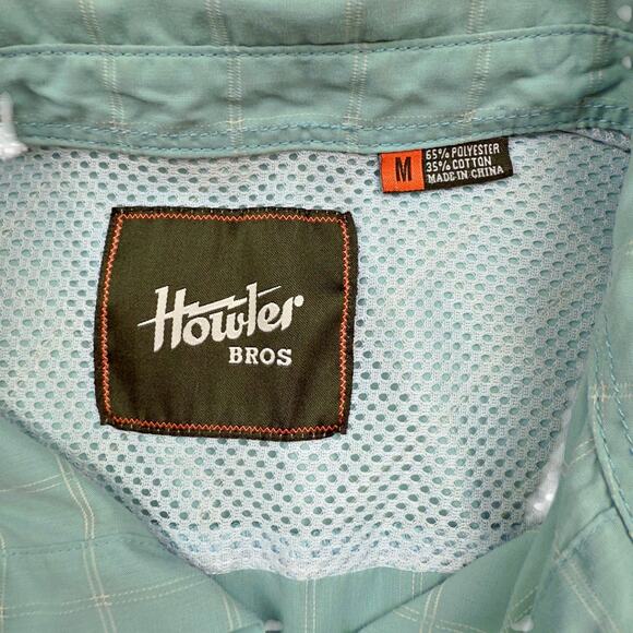 Howler Bros Tidepool Tech Shirt SeaSpray Check SS Button Vented Zip Pocket M - Picture 5 of 8